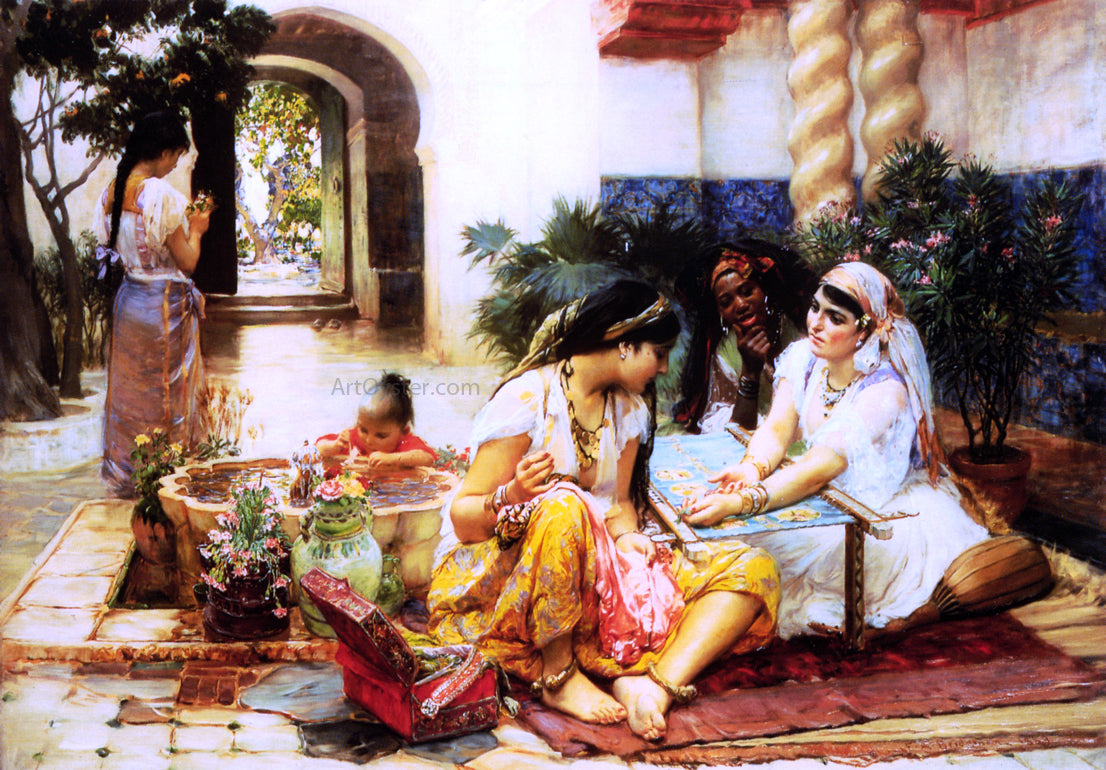 Frederick Arthur Bridgeman In a Village, El Biar, Algeria - Hand Painted Oil Painting