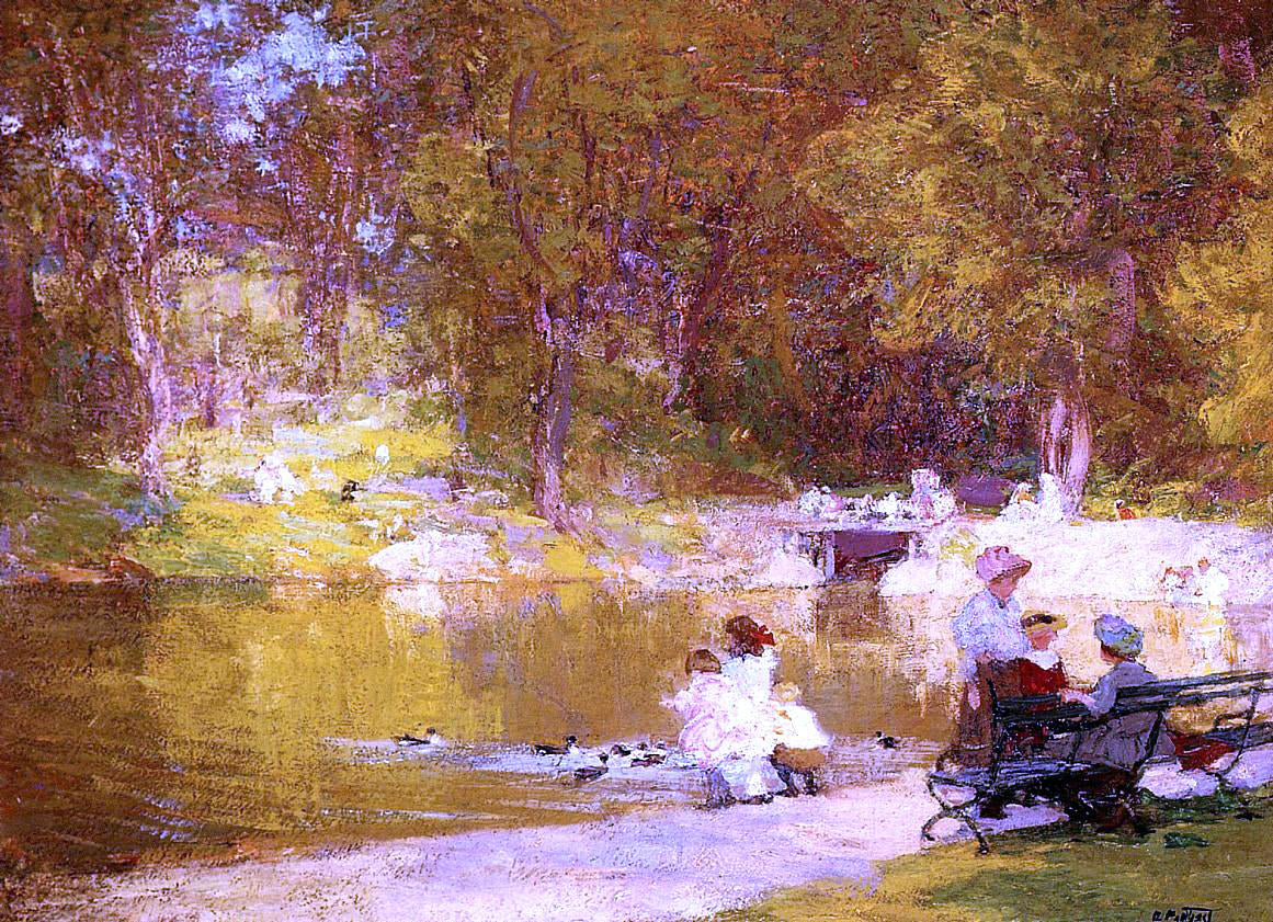 Edward Potthast In Central Park - Hand Painted Oil Painting