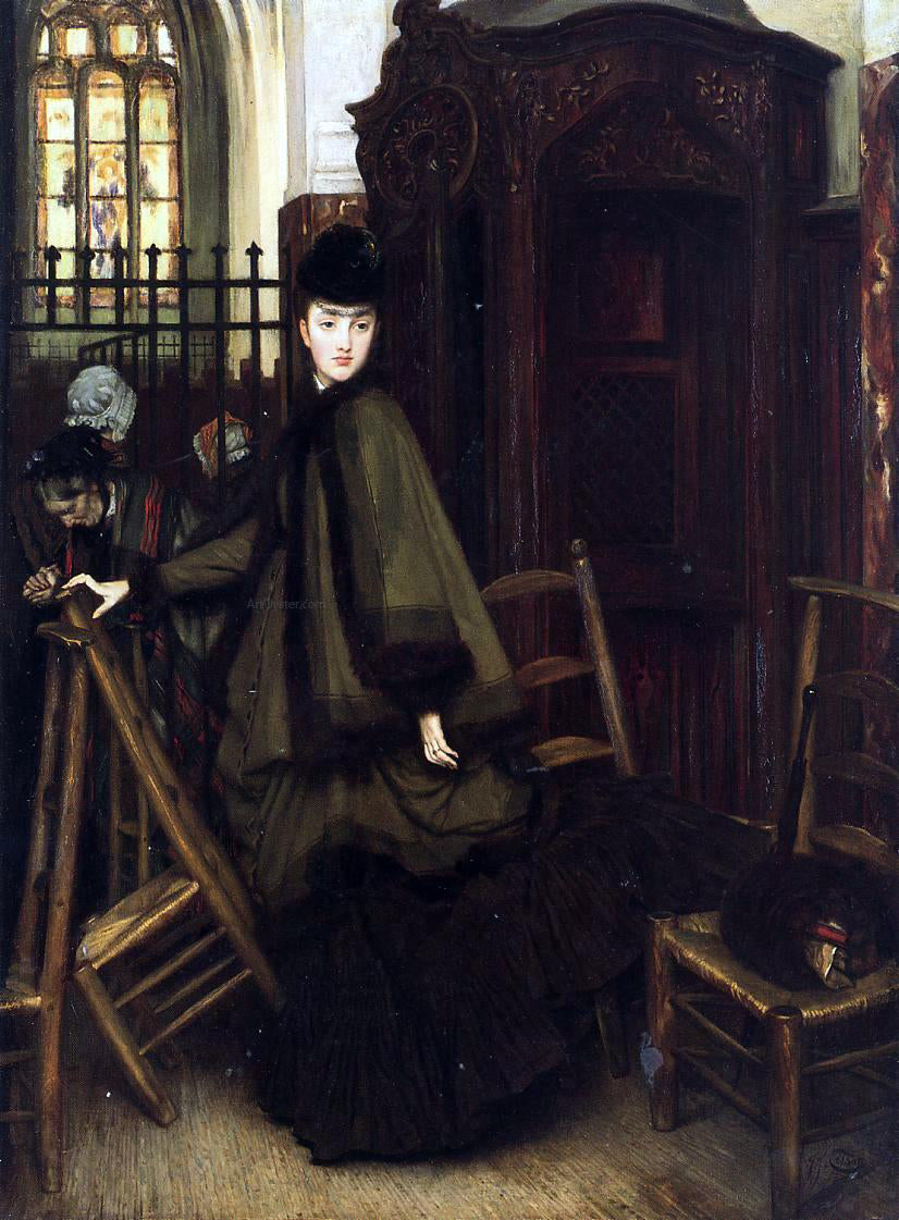 James Tissot In Church - Hand Painted Oil Painting