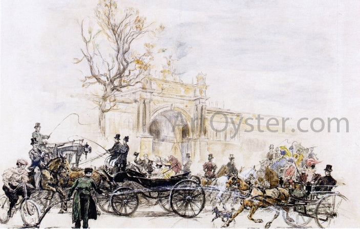 Jean-Georges Beraud In front of the Palais de L'Industrie, Paris - Hand Painted Oil Painting