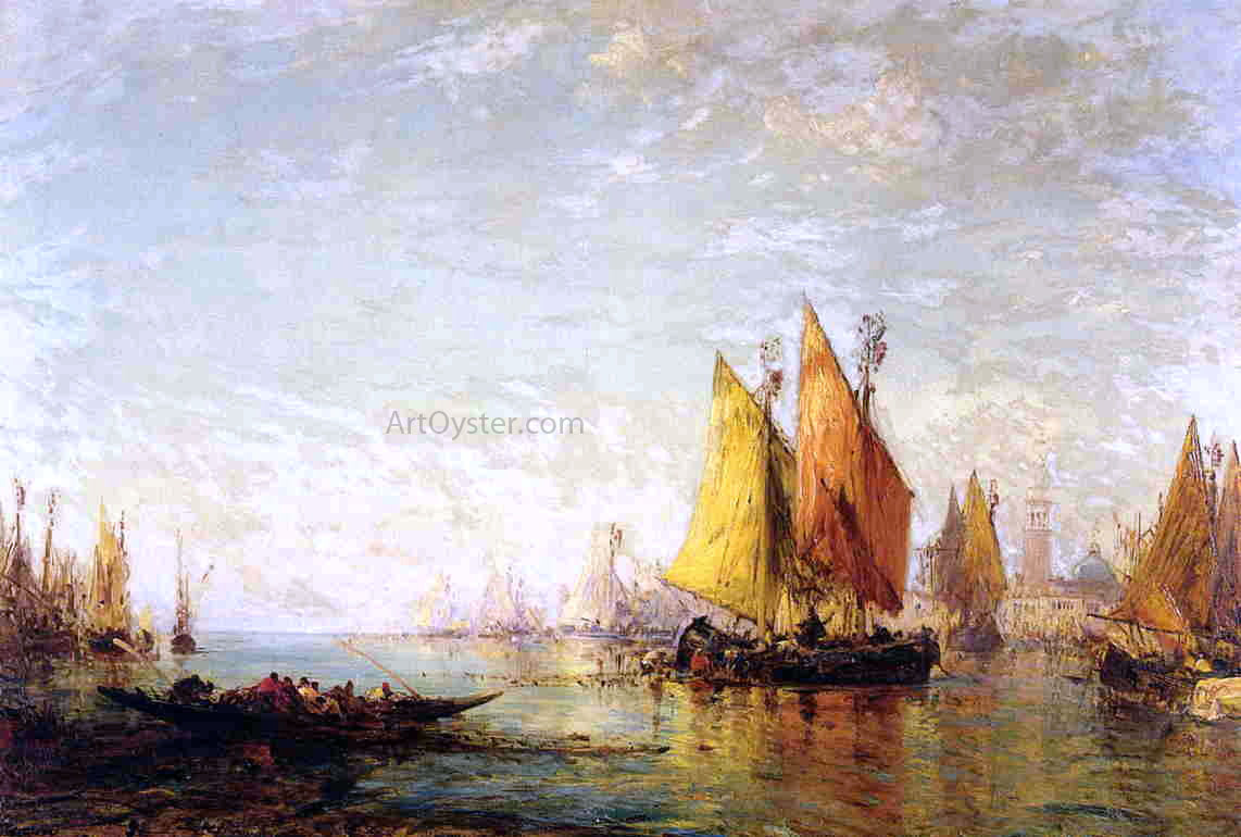 Felix Ziem In Harbor - Hand Painted Oil Painting
