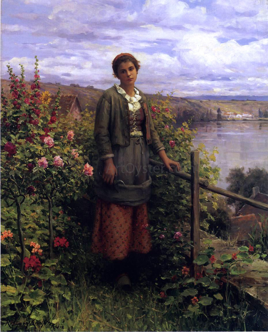Daniel Ridgway Knight In Her Garden - Hand Painted Oil Painting