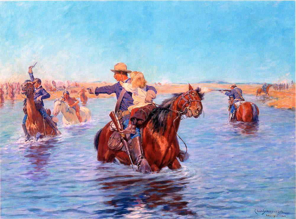 Charles Schreyvogel In Safe Hands - Hand Painted Oil Painting