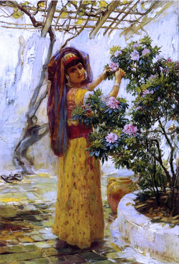 Frederick Arthur Bridgeman In the Courtyard - Hand Painted Oil Painting