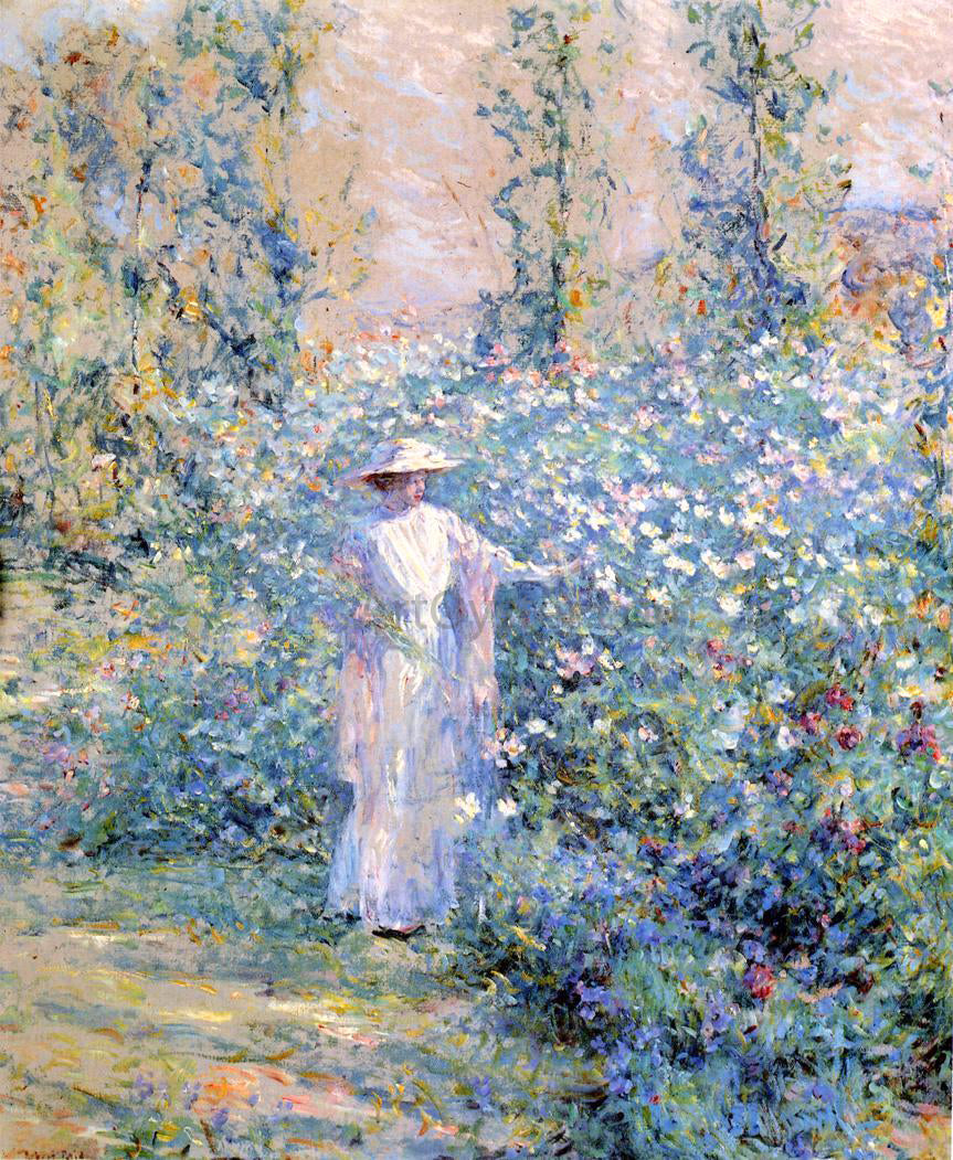 Robert Lewis Reid In the Flower Garden - Hand Painted Oil Painting