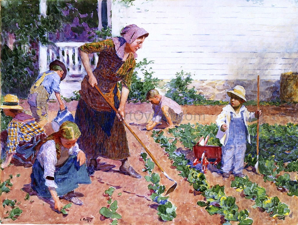 Edward Potthast In the Garden - Hand Painted Oil Painting