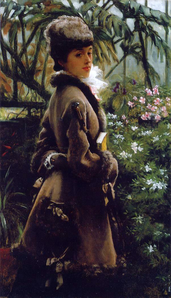 James Tissot In the Greenhouse - Hand Painted Oil Painting