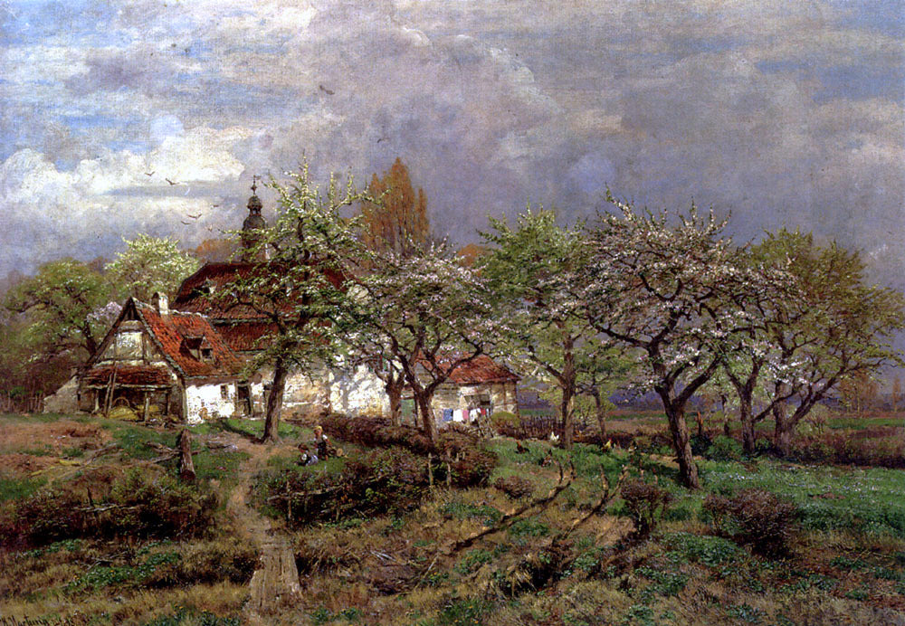 Heinrich Hartung In The Orchard - Hand Painted Oil Painting