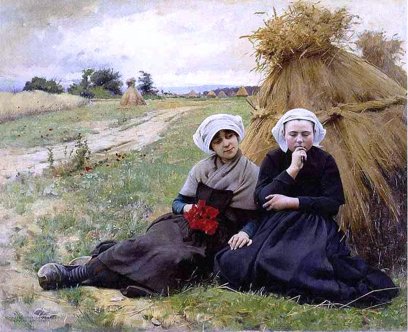 Charles Sprague Pearce In the Poppy Field - Hand Painted Oil Painting