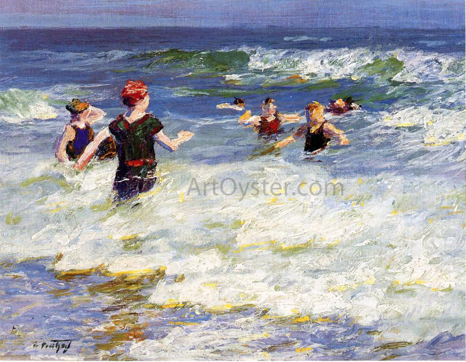 Edward Potthast In the Surf - Hand Painted Oil Painting
