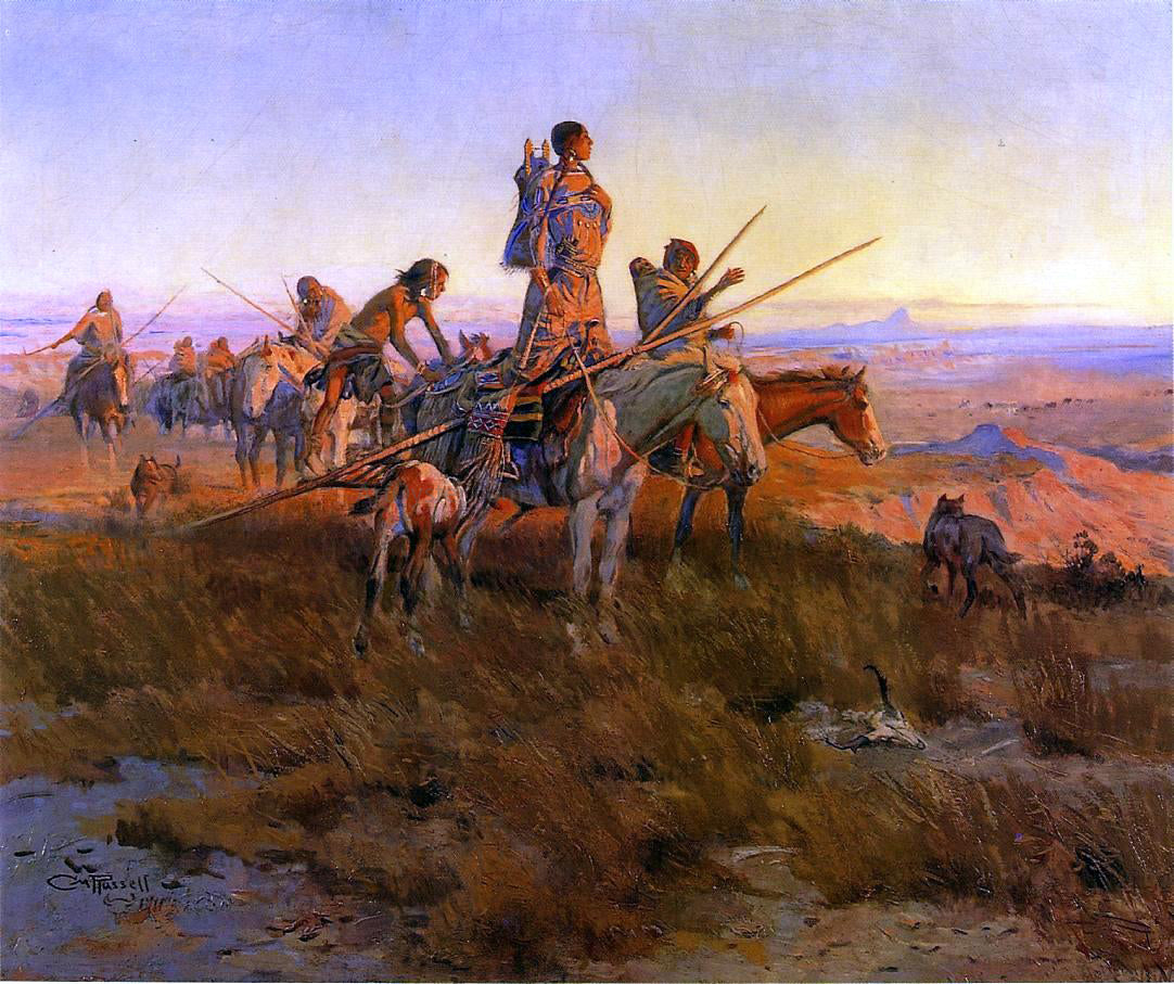 Charles Marion Russell In the Wake of the Buffalo Hunters - Hand Painted Oil Painting