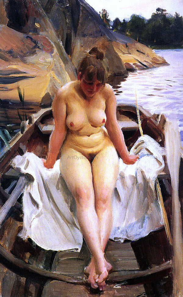 Anders Zorn In Werner's row boat - Hand Painted Oil Painting