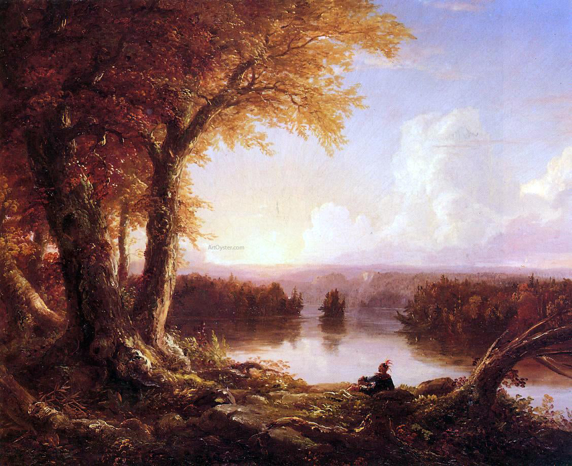 Thomas Cole Indian at Sunset - Hand Painted Oil Painting