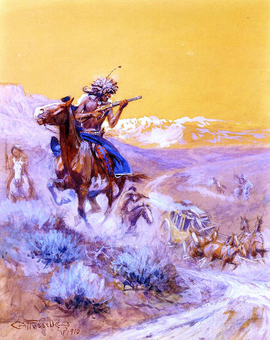  Charles Marion Russell Indian Attack - Hand Painted Oil Painting