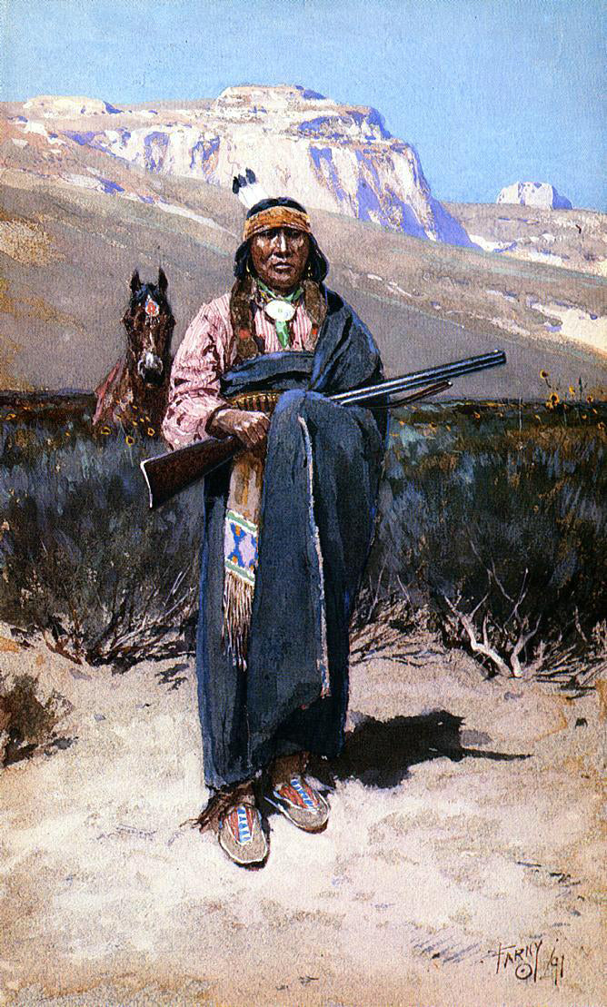 Henry F Farney Indian Brave - Hand Painted Oil Painting