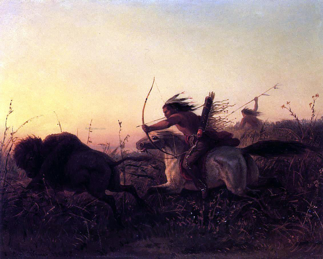 Carl Wimar Indian Buffalo Hunt - Hand Painted Oil Painting