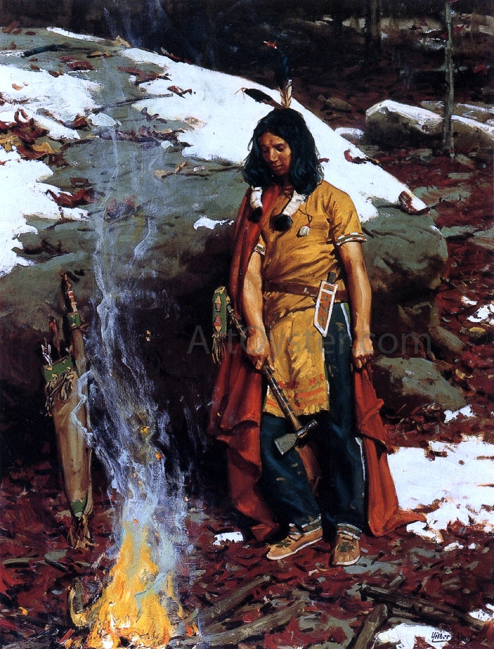 William Gilbert Gaul Indian by the Campfire - Hand Painted Oil Painting