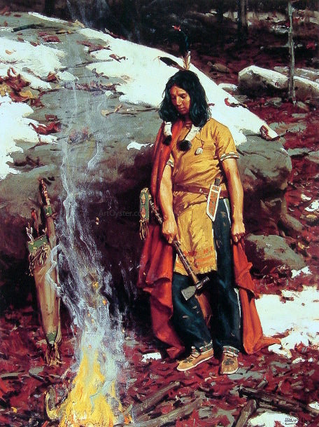  William Gilbert Gaul Indian by the Campfire - Hand Painted Oil Painting