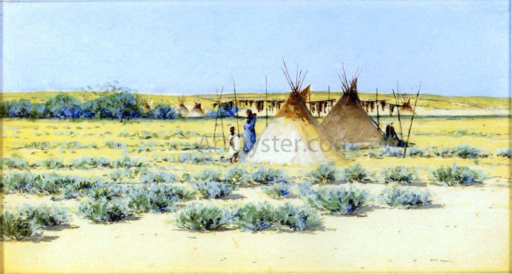 Henry F Farney Indian Encampment - Hand Painted Oil Painting