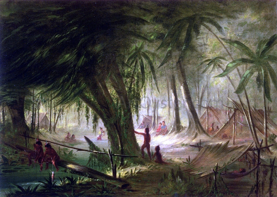 George Catlin Indian Encampment - Hand Painted Oil Painting