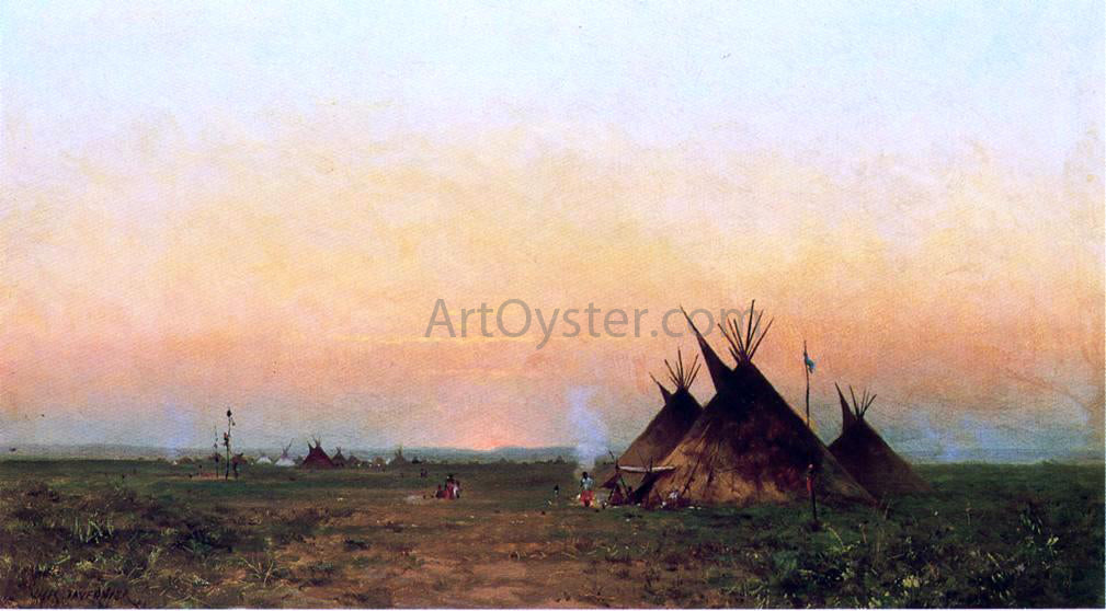 Jules Tavernier Indian Encampment - Hand Painted Oil Painting