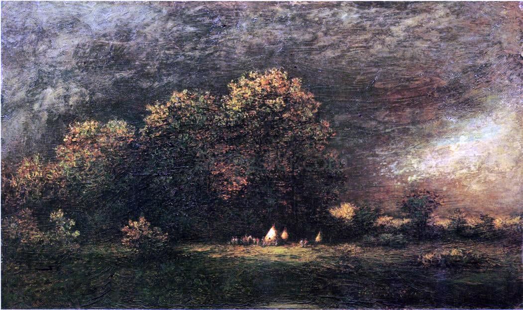Ralph Albert Blakelock Indian Encampment in a Stormy Landscape - Hand Painted Oil Painting