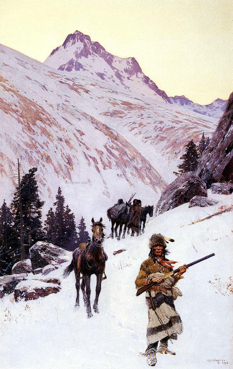Henry F Farney Indian Family - Winter Move - Hand Painted Oil Painting