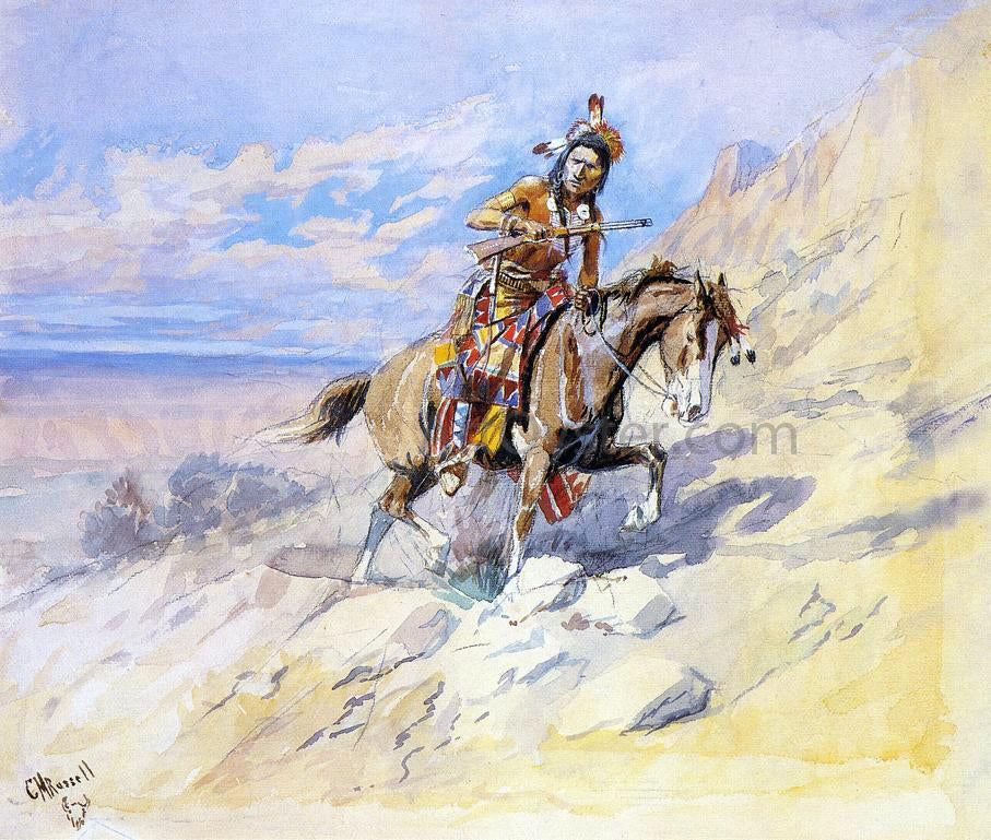 Charles Marion Russell Indian on Horseback - Hand Painted Oil Painting
