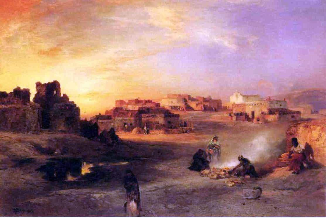 Thomas Moran Indian Pueblo, Laguna, New Mexico - Hand Painted Oil Painting