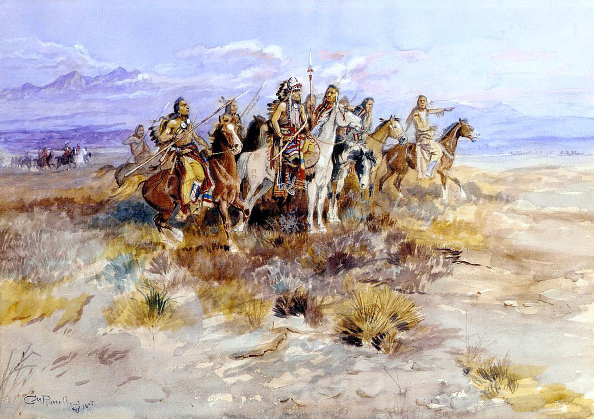 Charles Marion Russell Indian Scouting Party - Hand Painted Oil Painting