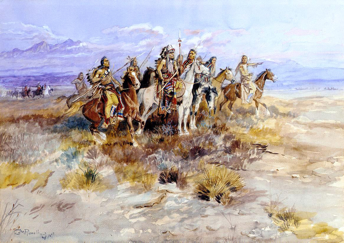  Charles Marion Russell Indian Scouting Party - Hand Painted Oil Painting