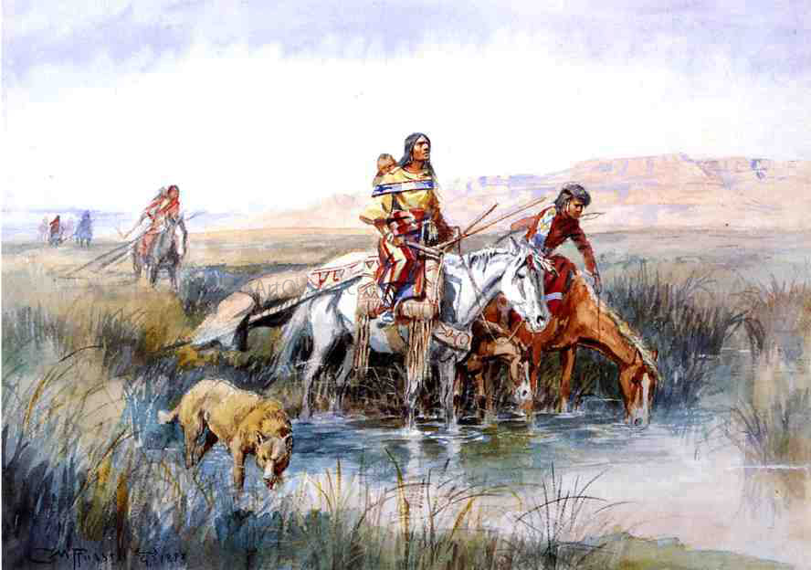 Charles Marion Russell Indian Women Moving Camp - Hand Painted Oil Painting