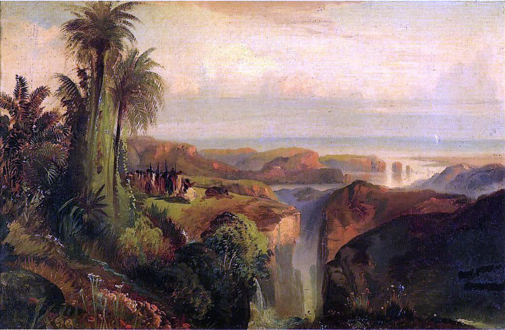 Thomas Moran Indians on a Cliff - Hand Painted Oil Painting