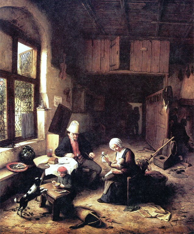 Adriaen Van Ostade Inside a Peasant's Cottage - Hand Painted Oil Painting