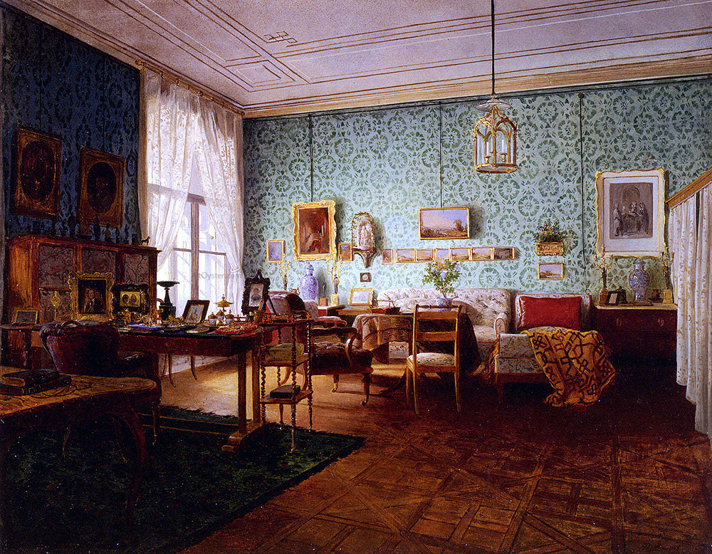 Eduard Ritter Interior of a Living Room - Hand Painted Oil Painting