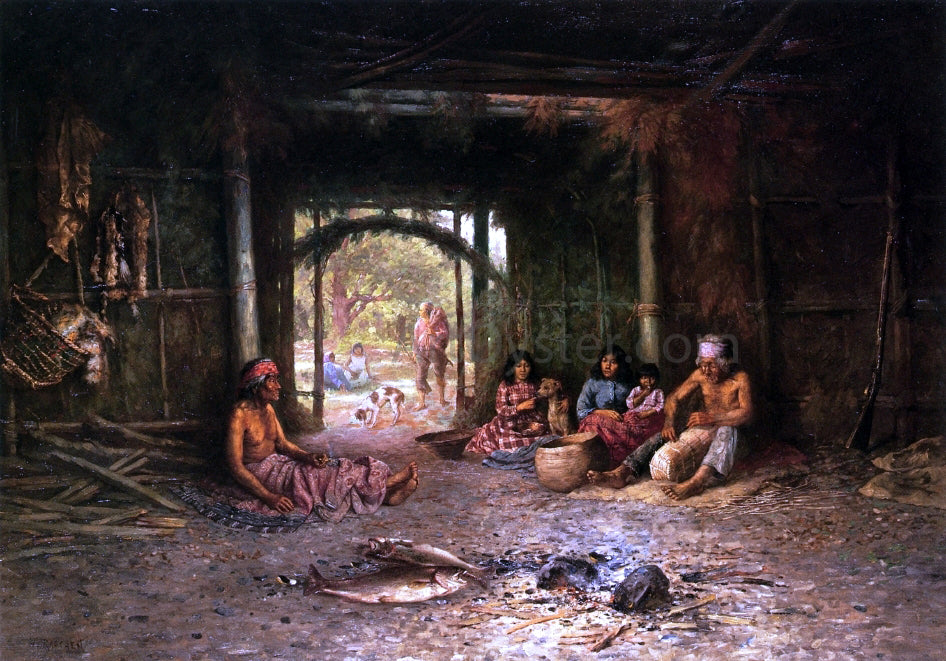Henry Raschen Interior of a Pomo Dwelling - Hand Painted Oil Painting