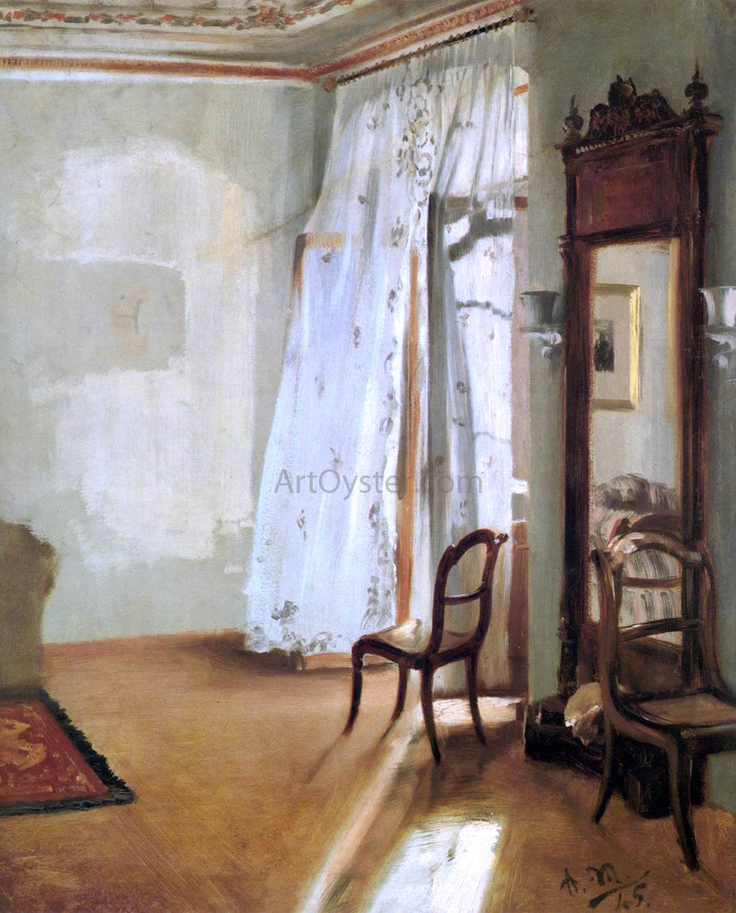 Adolph Von Menzel Interior of a Room with Balcon - Hand Painted Oil Painting