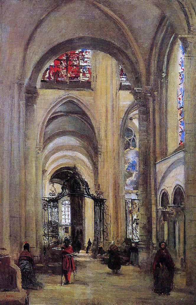 Jean-Baptiste-Camille Corot Interior of Sens Cathedral - Hand Painted Oil Painting