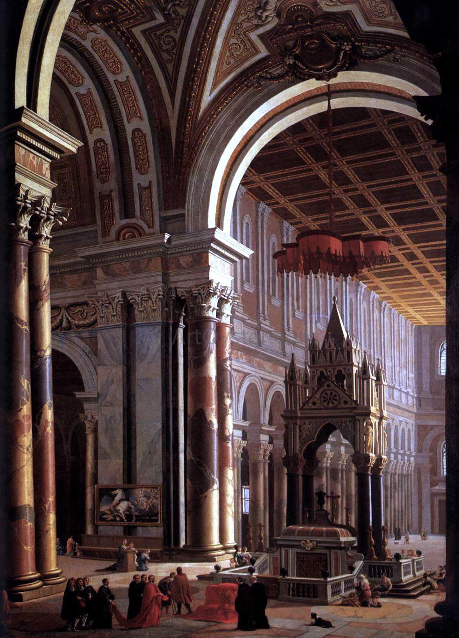  Pietro Francesco Garola Interior of the Basilica of San Paolo in Rome - Hand Painted Oil Painting
