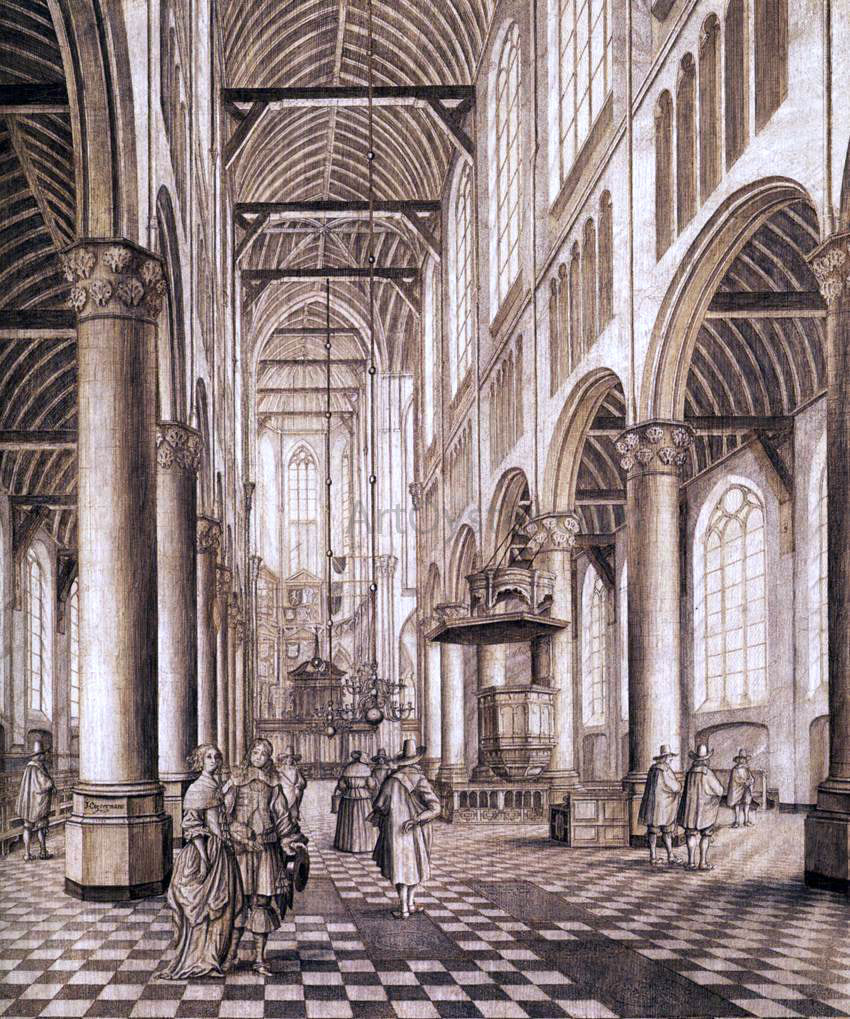 Johannes Coesermans Interior of the Nieuwe Kerk, Delft - Hand Painted Oil Painting