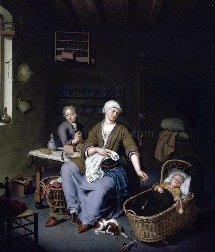 Willem Van Mieris Interior with a Mother Attending her Children - Hand Painted Oil Painting