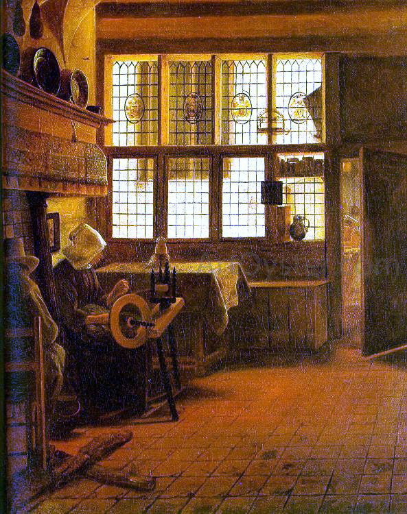 Esaias Boursse Interior with a Woman at a Spinning Wheel - Hand Painted Oil Painting