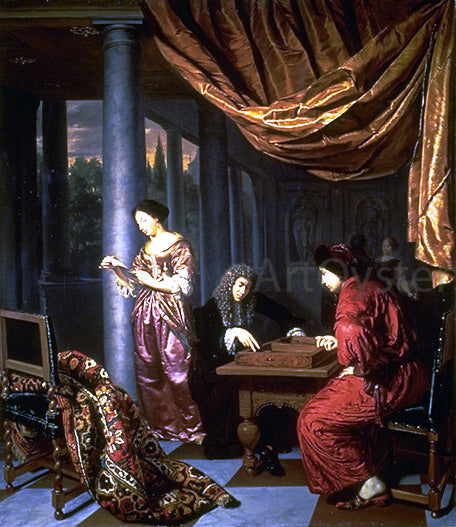 Frans Van Mieris Interior with Figures Playing Tric Trac - Hand Painted Oil Painting