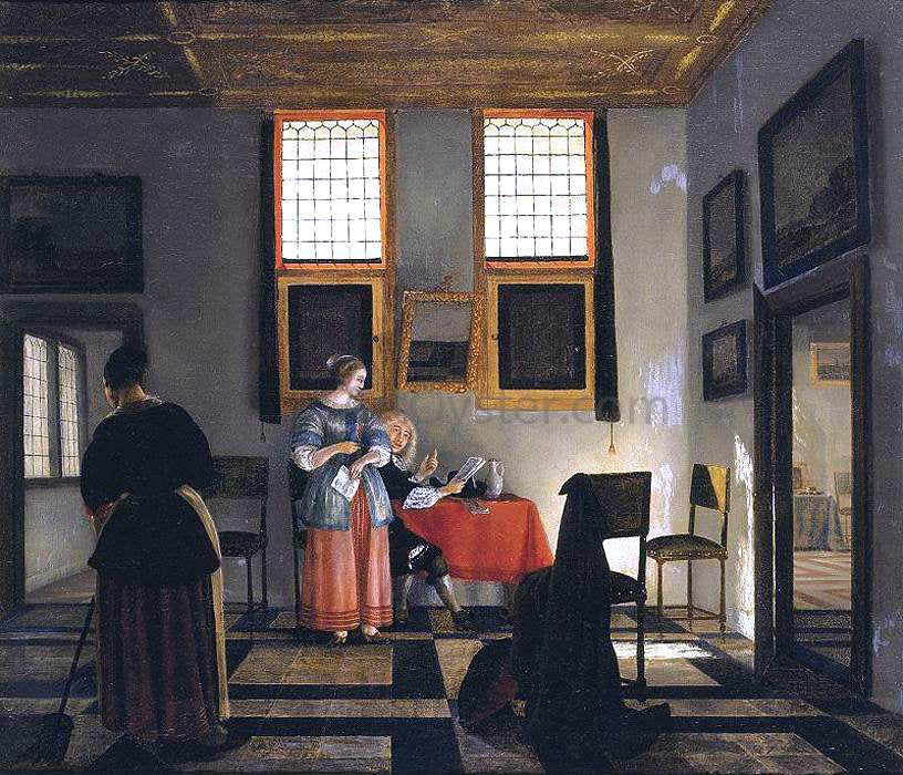 Pieter Janssens Elinga Interior with Seated Figures - Hand Painted Oil Painting