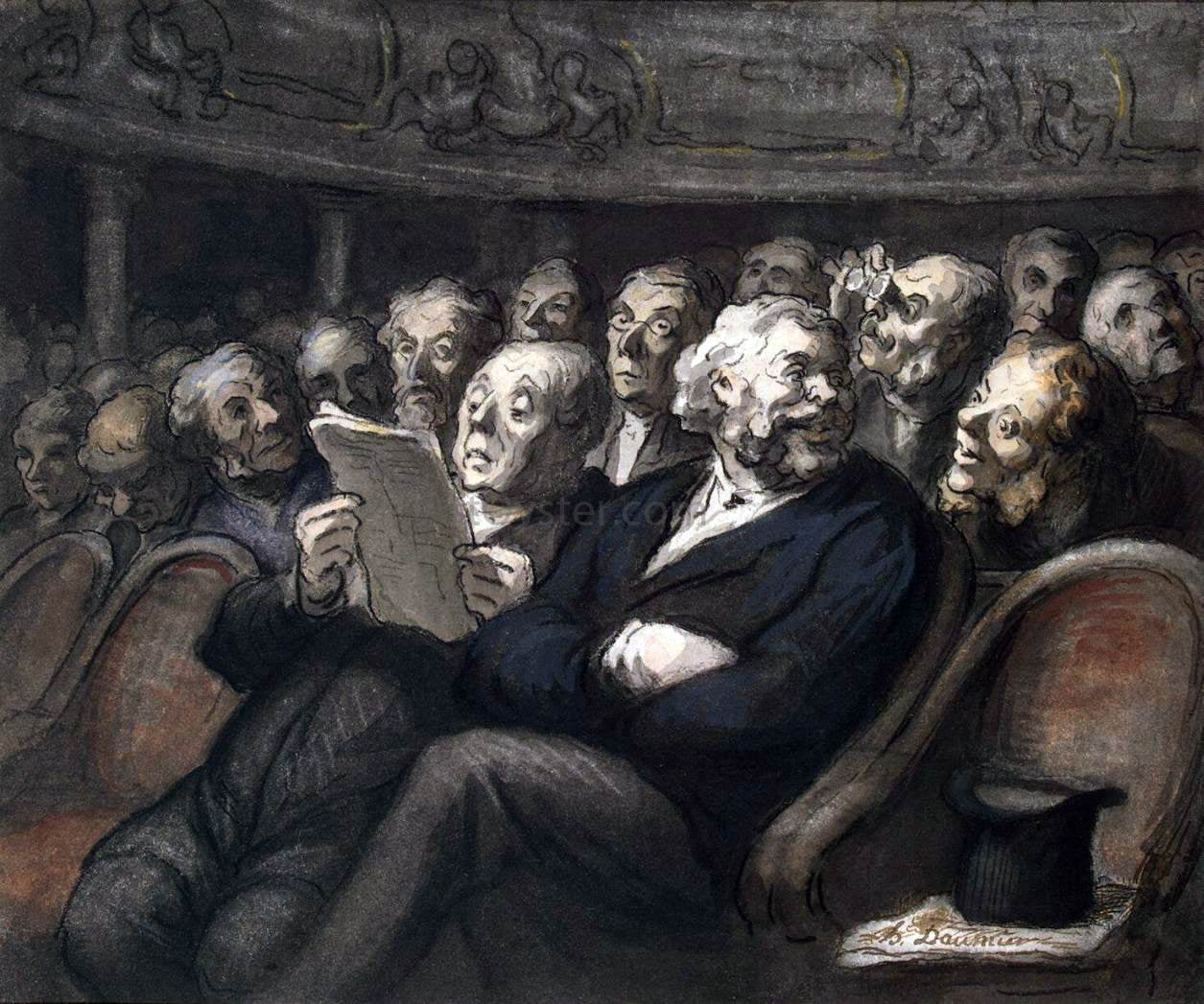Honore Daumier Intermission at the Comedie Francaise - Hand Painted Oil Painting