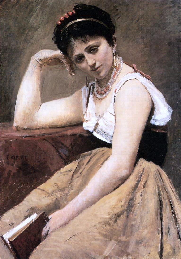  Jean-Baptiste-Camille Corot Interrupted Reading - Hand Painted Oil Painting