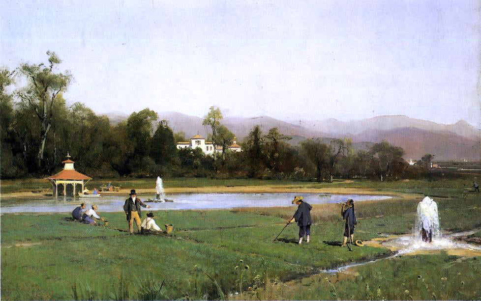 Thomas Hill Irrigating at Strawberry Farm - Hand Painted Oil Painting