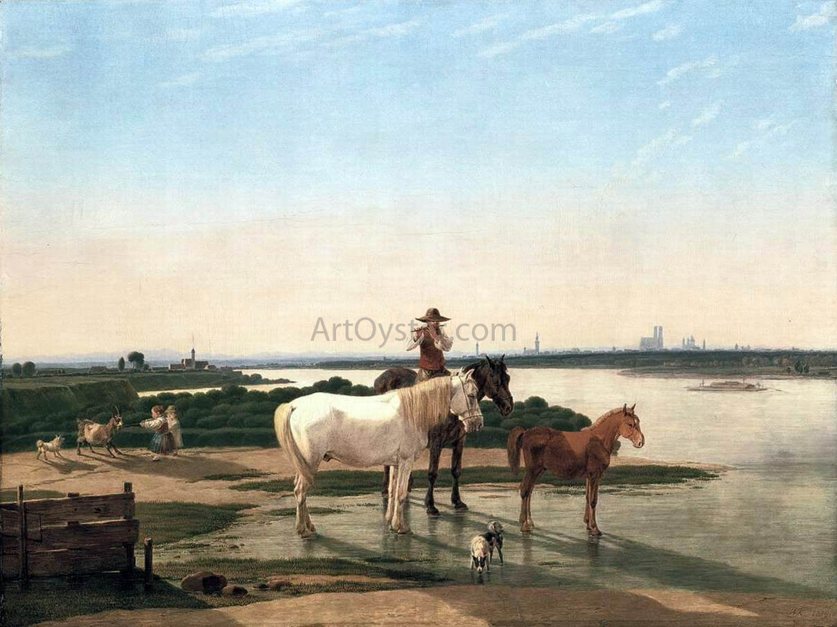 Wilhelm Von Kobell Isar Landscape near Munich - Hand Painted Oil Painting