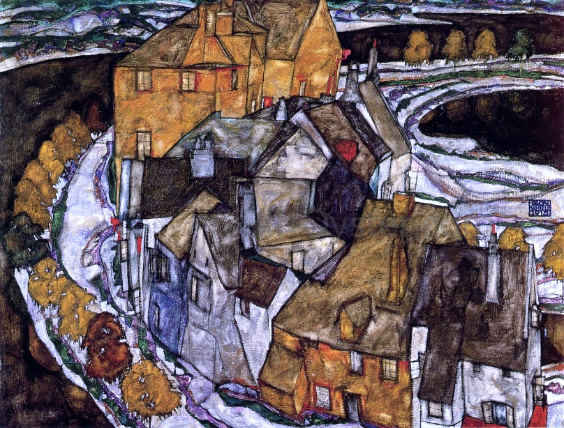 Egon Schiele Island Town (also known as Krumau Town Crescent II) - Hand Painted Oil Painting