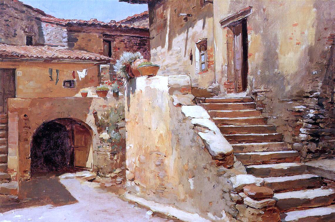Frank Duveneck An Italian Courtyard - Hand Painted Oil Painting